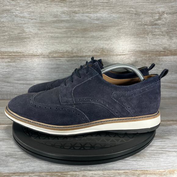 Clarks Mens Chantry Wing Navy Blue Suede Leather Wingtip Oxfords Size 10 - Picture 1 of 8